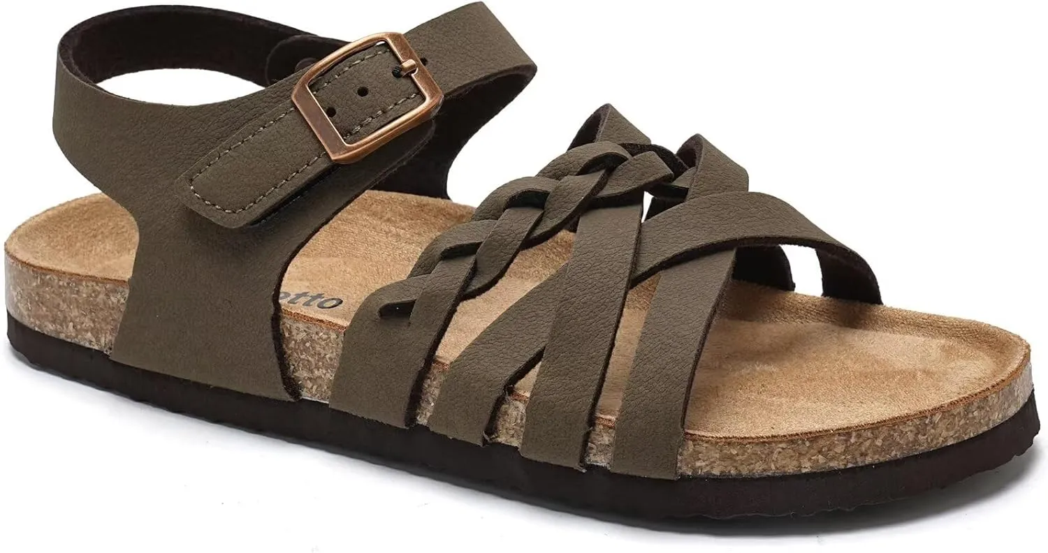 Torotto Girls Sandals with Cork Footbed Adjustable Buckle Casual Slides Sandals Open Toes Flat for Kids Toddler