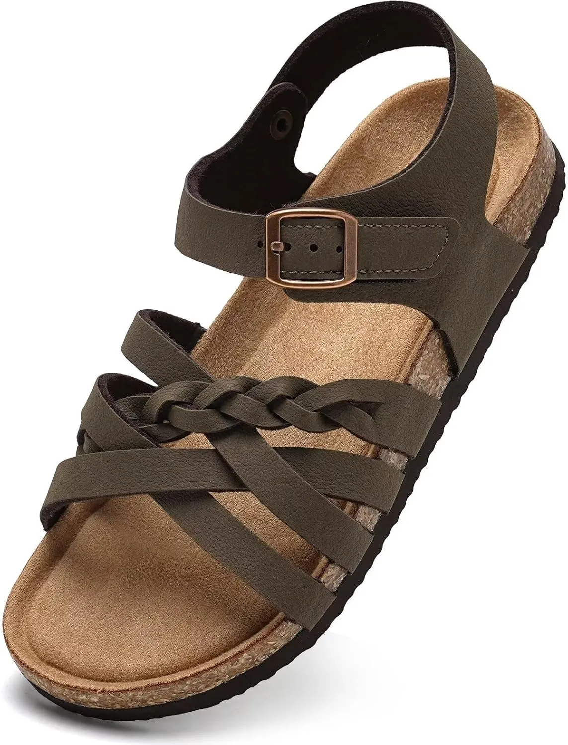 Torotto Girls Sandals with Cork Footbed Adjustable Buckle Casual Slides Sandals Open Toes Flat for Kids Toddler