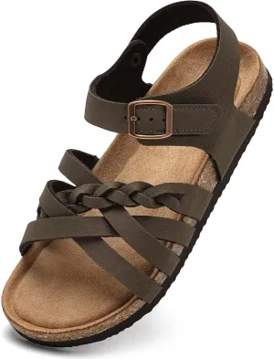 Torotto Girls Sandals with Cork Footbed Adjustable Buckle Casual Slides Sandals Open Toes Flat for Kids Toddler