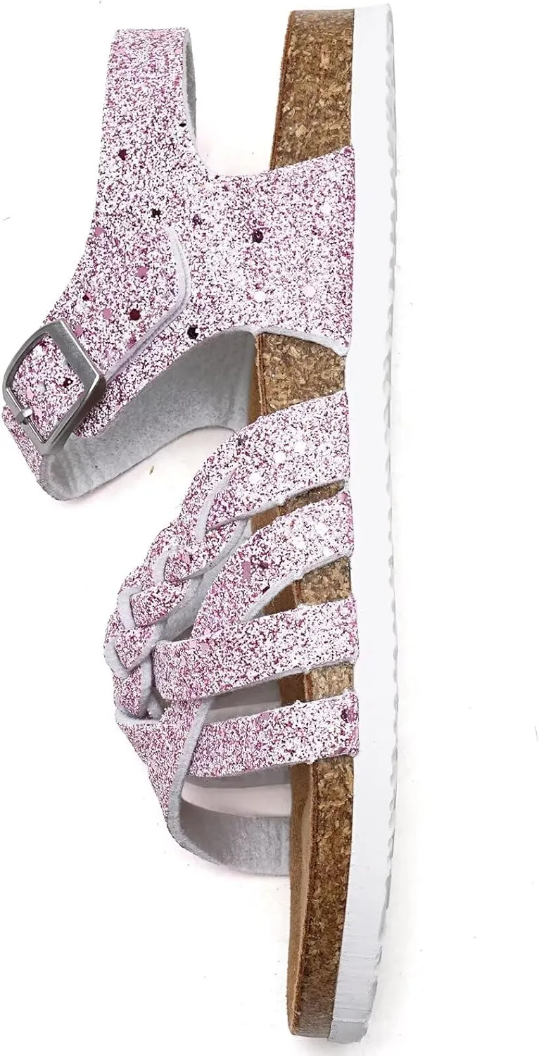 Torotto Girls Sandals with Cork Footbed Adjustable Buckle Casual Slides Sandals Open Toes Flat for Kids Toddler