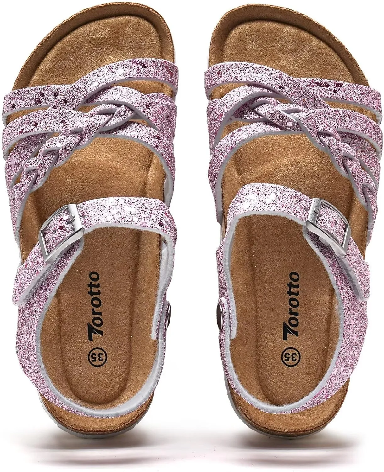 Torotto Girls Sandals with Cork Footbed Adjustable Buckle Casual Slides Sandals Open Toes Flat for Kids Toddler