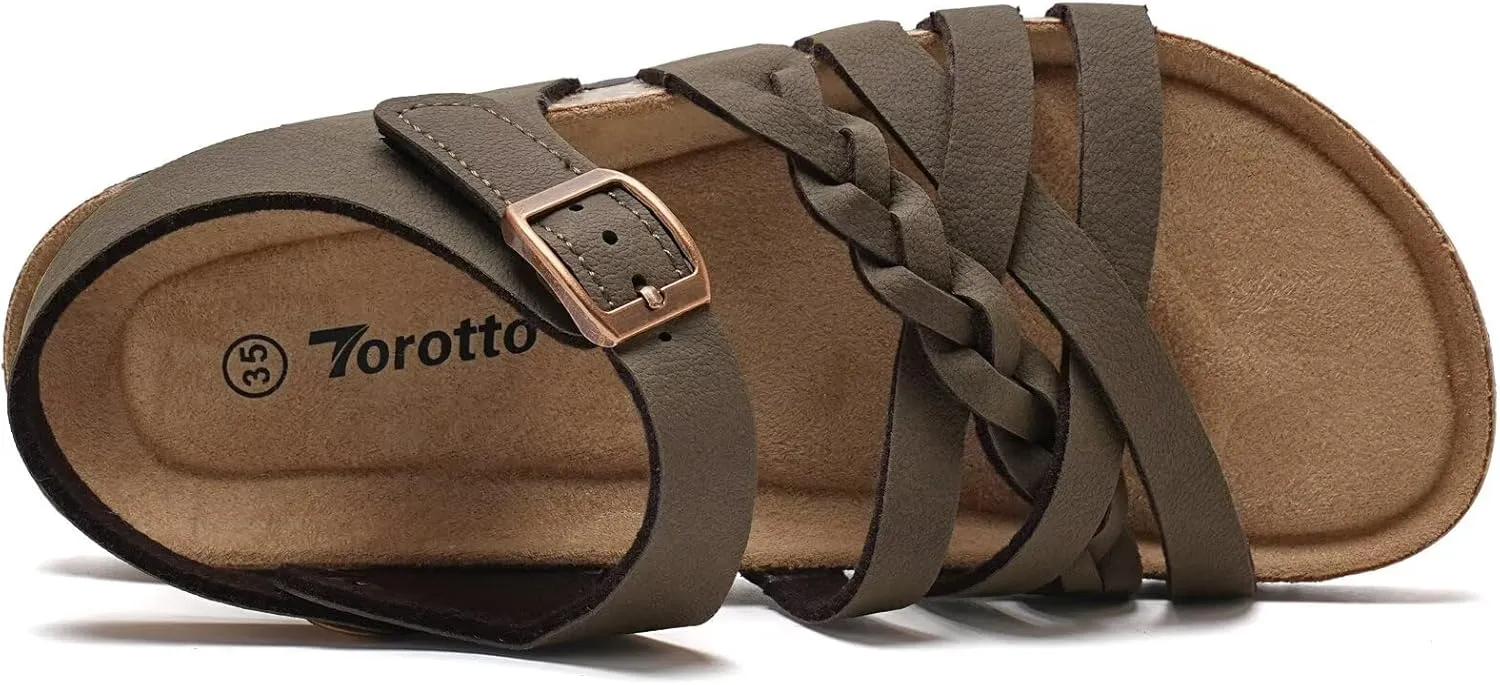 Torotto Girls Sandals with Cork Footbed Adjustable Buckle Casual Slides Sandals Open Toes Flat for Kids Toddler