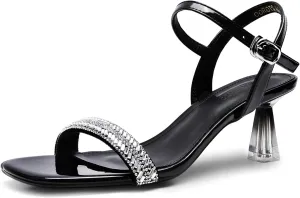 Trakxy Rhinestone Open Toe Sandals Transparent Gradient Kitten Heels for Wedding Pumps Formal Comfortable Shoes for Bridal Wedding Guest Dress Prom