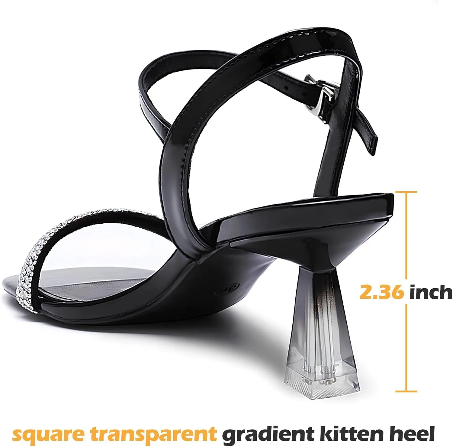 Trakxy Rhinestone Open Toe Sandals Transparent Gradient Kitten Heels for Wedding Pumps Formal Comfortable Shoes for Bridal Wedding Guest Dress Prom