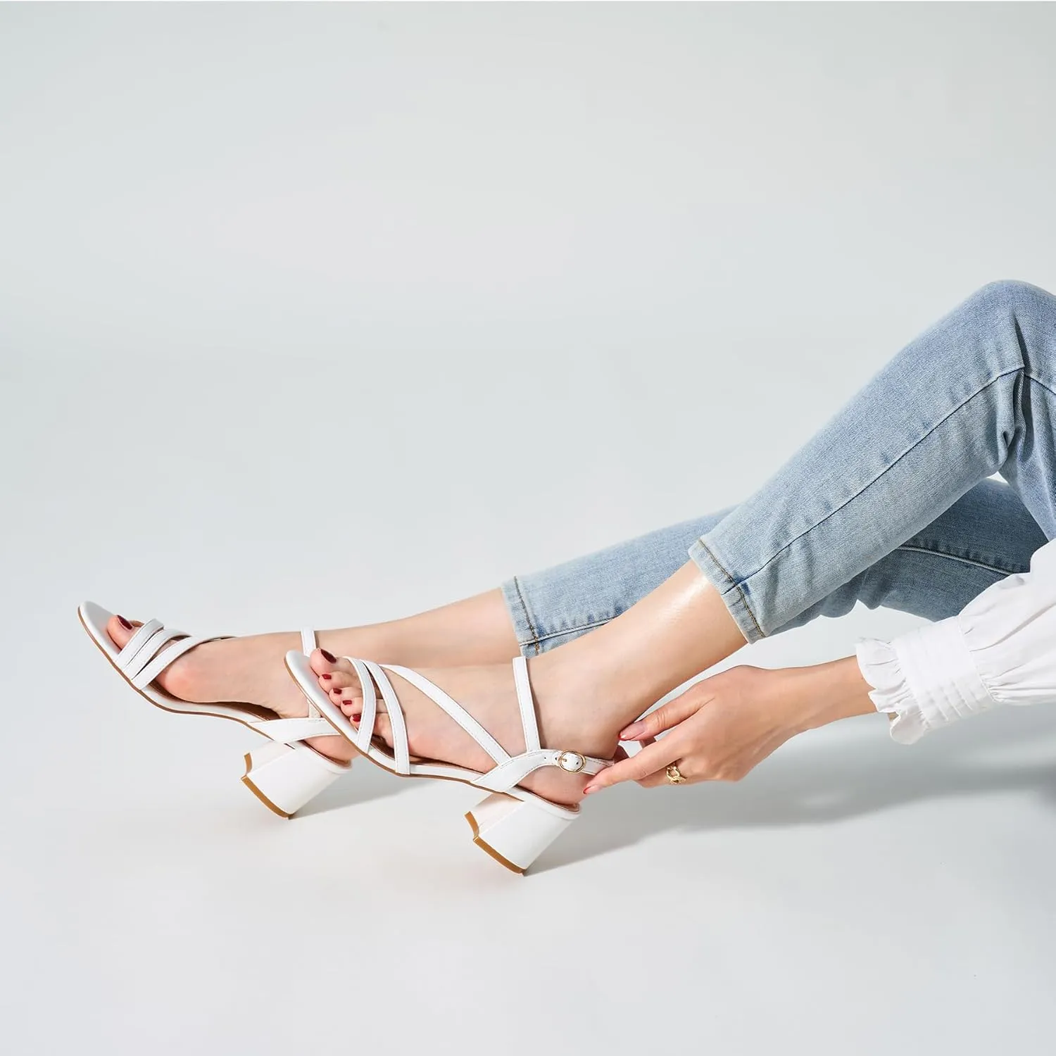 Trary Strappy Heels for Women, Sandals Women Dressy, 2.16 inch Low Block Heels for Women