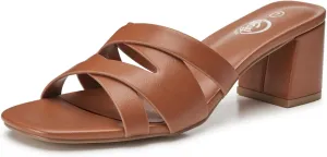 Trary Women's Sandals, Square Toe Heels Sandals, 2inch Black White Nude Chunky Block Heels Sandals