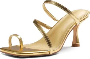 Uacllcau Strappy Kitten Heels For Women Square Open Toe Low Heels Stiletto Heeled Sandals Sexy Fashion Party Dress Slip On Slides Womens Heels