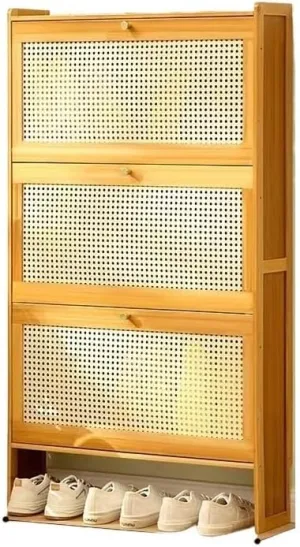Ultra Thin Slim Flip Shoe Cabinet nizer for Entryway Hidden Wood Storage for Sneakers Sandals Slippers Brown Shoe Rack Cabinet with Drawer (87 * 50 * 17)