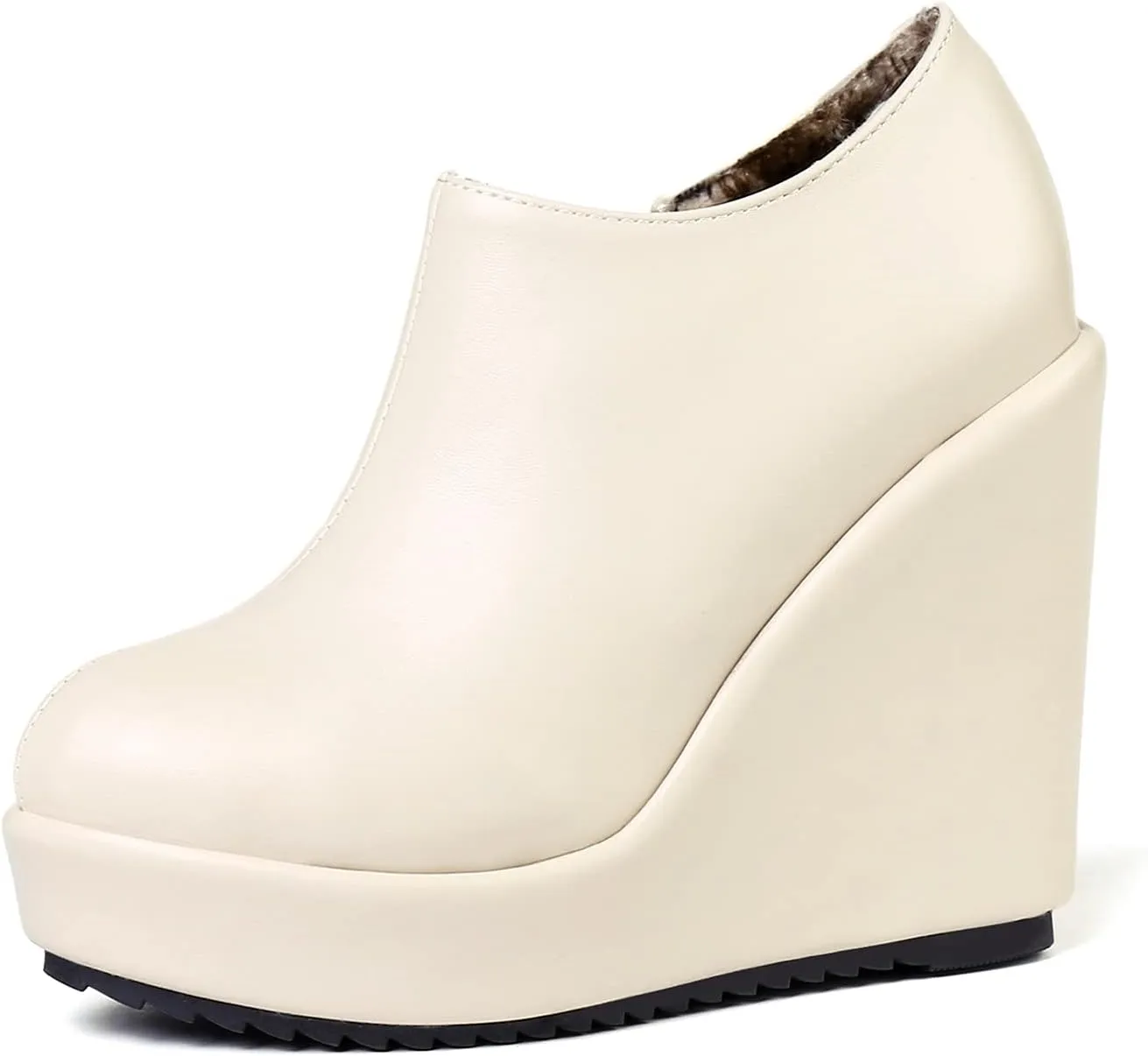 UniqueStride Women High Heel Wedge Short Ankle Boots Fashion Platform Zip up Faux Suede Ankle Booties