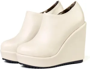 UniqueStride Women High Heel Wedge Short Ankle Boots Fashion Platform Zip up Faux Suede Ankle Booties