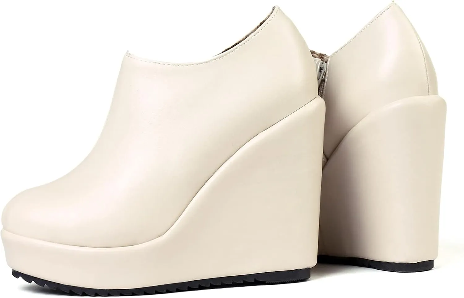 UniqueStride Women High Heel Wedge Short Ankle Boots Fashion Platform Zip up Faux Suede Ankle Booties