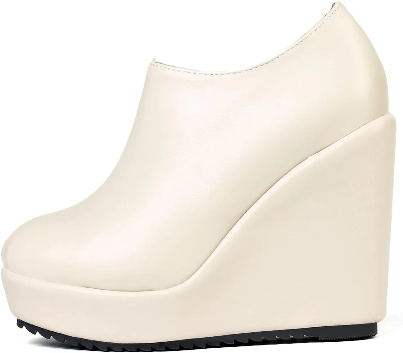 UniqueStride Women High Heel Wedge Short Ankle Boots Fashion Platform Zip up Faux Suede Ankle Booties