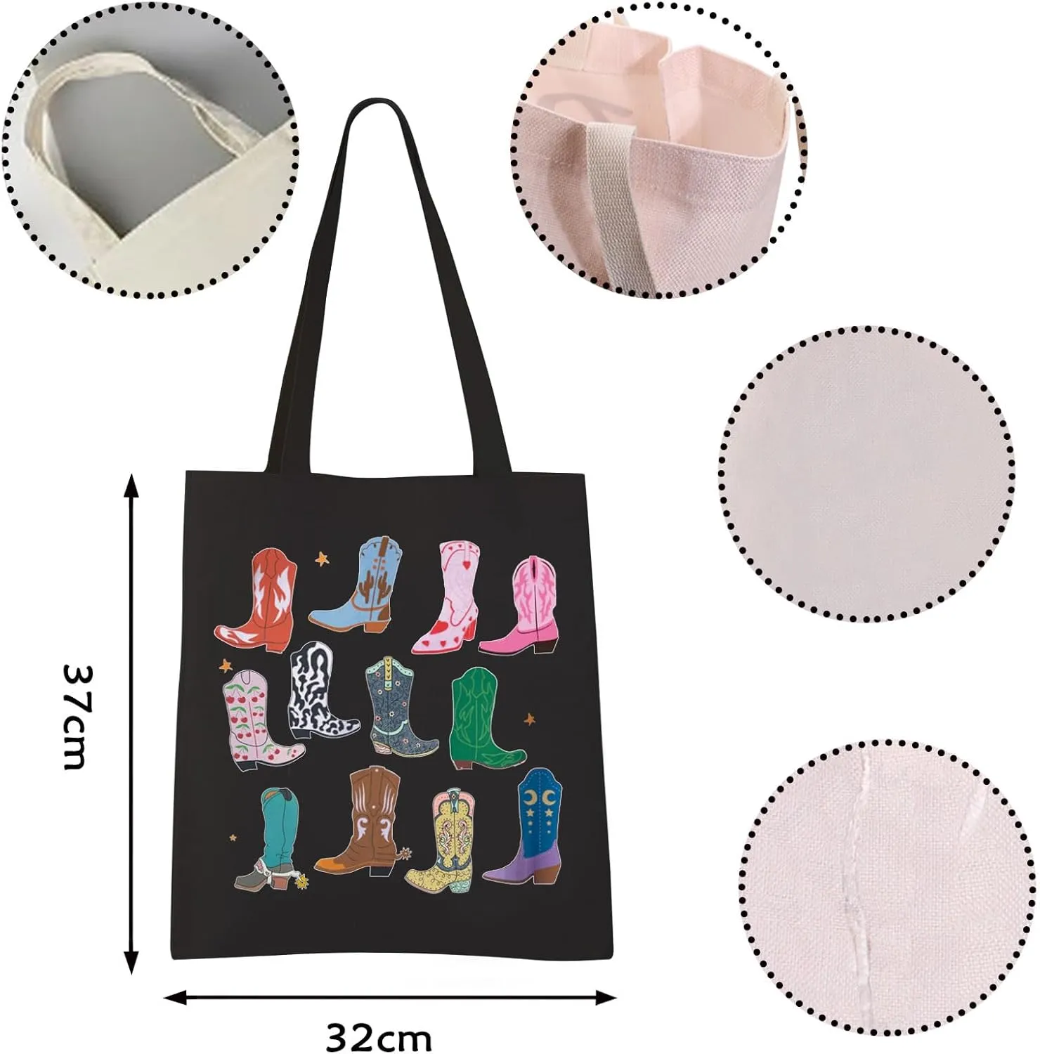 VAMSII Cowgirl Tote Bag Country Girl Gift Cowgirl Western Boots Grocery Bag