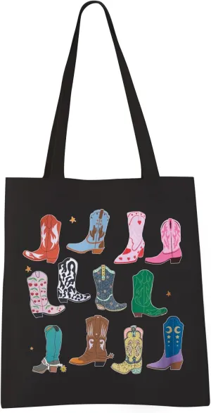 VAMSII Cowgirl Tote Bag Country Girl Gift Cowgirl Western Boots Grocery Bag
