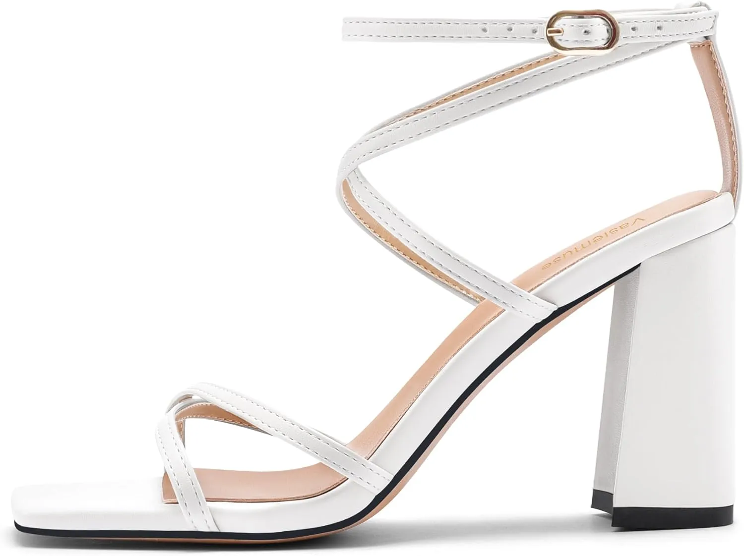 Vaslemuse Strappy Heels for Women Chunky Heel Sandals Square Open Toe witn Ankle Strap Prom Party Shoes