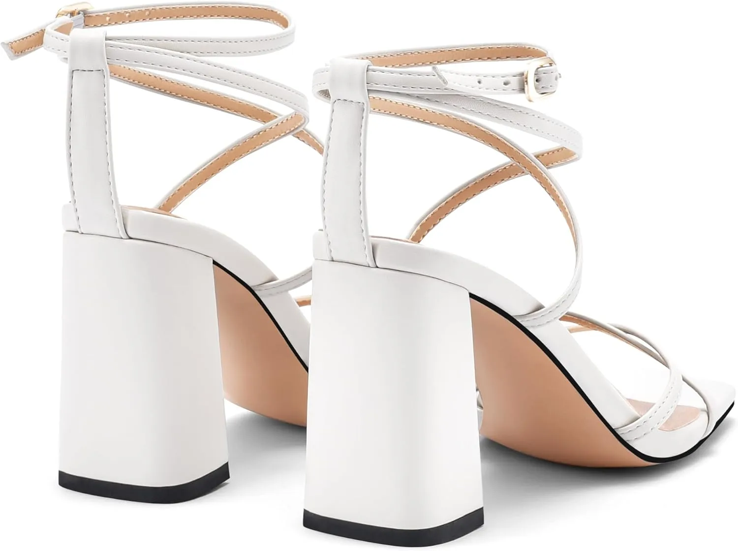Vaslemuse Strappy Heels for Women Chunky Heel Sandals Square Open Toe witn Ankle Strap Prom Party Shoes