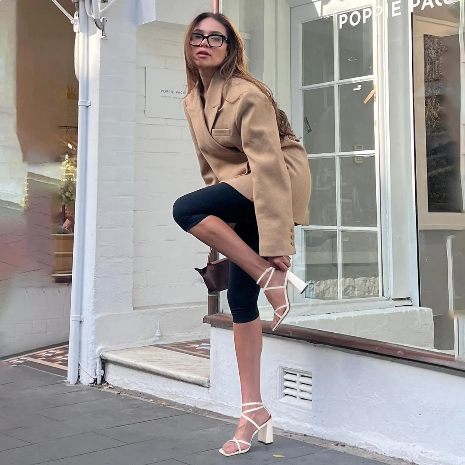 Vaslemuse Strappy Heels for Women Chunky Heel Sandals Square Open Toe witn Ankle Strap Prom Party Shoes