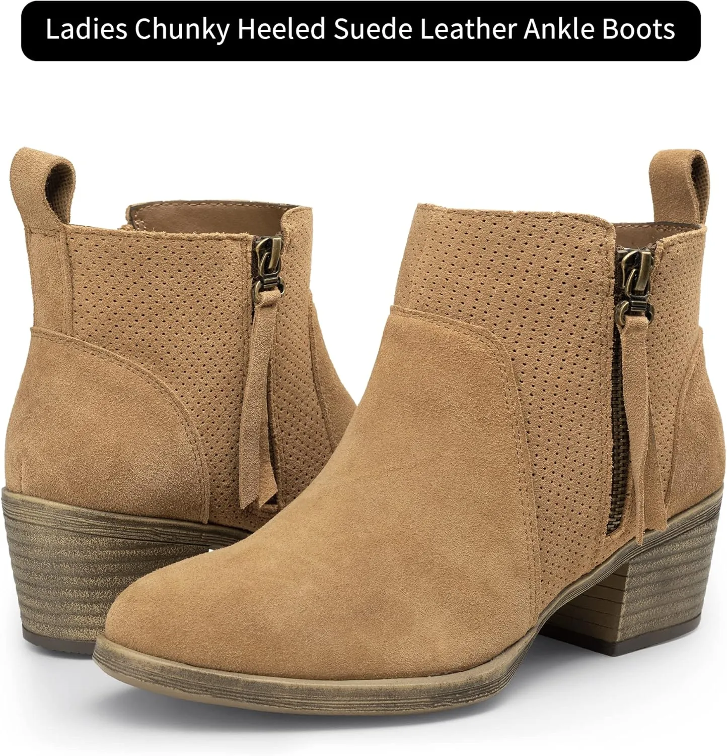 Vepose Women's 9001 Suede Leather Ankle Boots, Dressy Short Booties with Inner Zipper for Lady