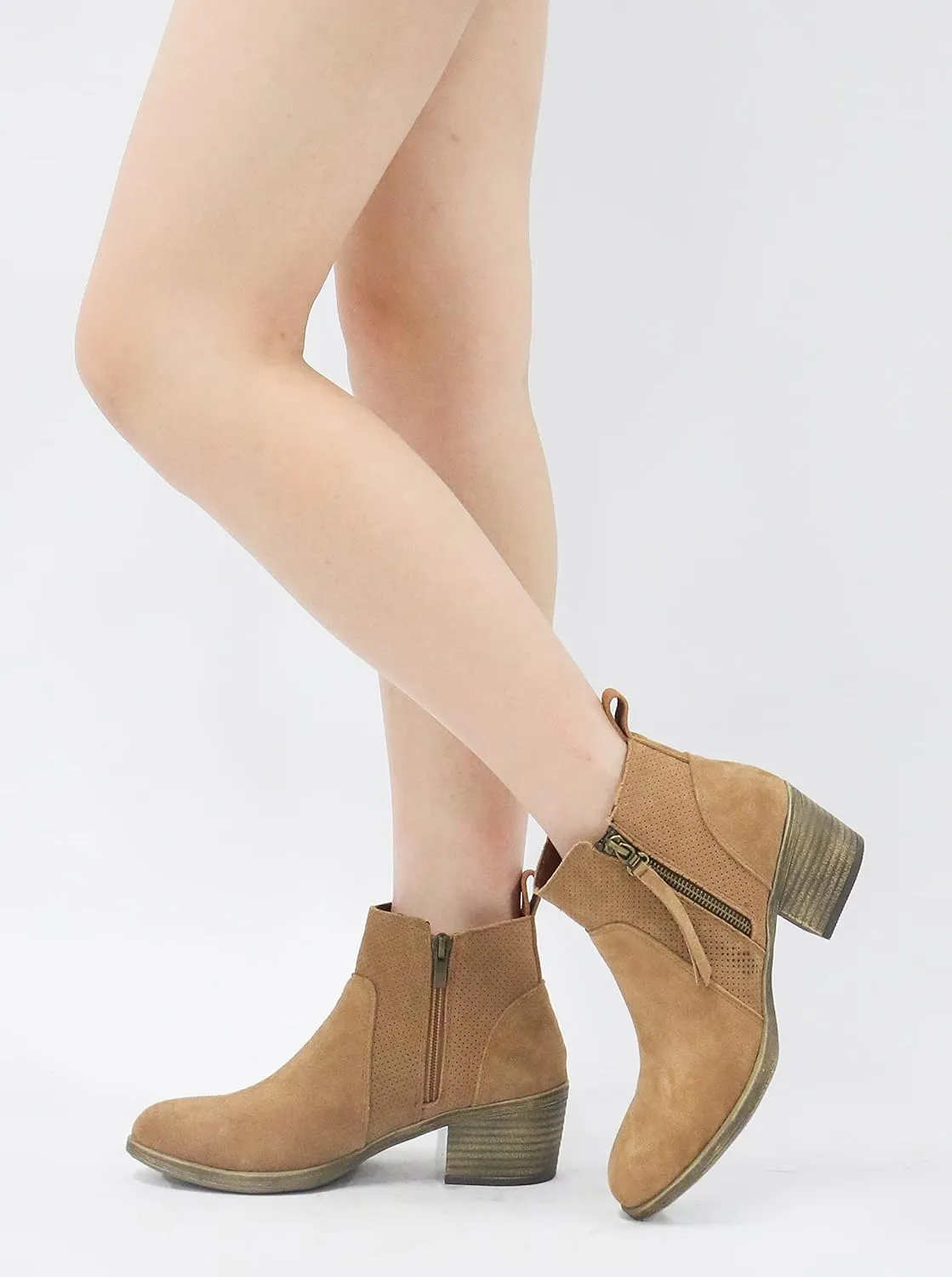 Vepose Women's 9001 Suede Leather Ankle Boots, Dressy Short Booties with Inner Zipper for Lady