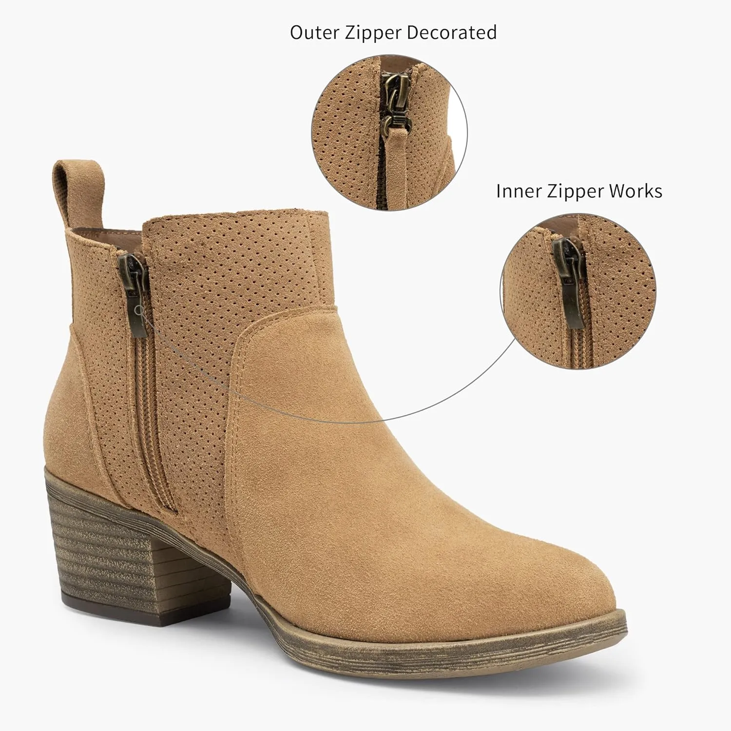 Vepose Women's 9001 Suede Leather Ankle Boots, Dressy Short Booties with Inner Zipper for Lady