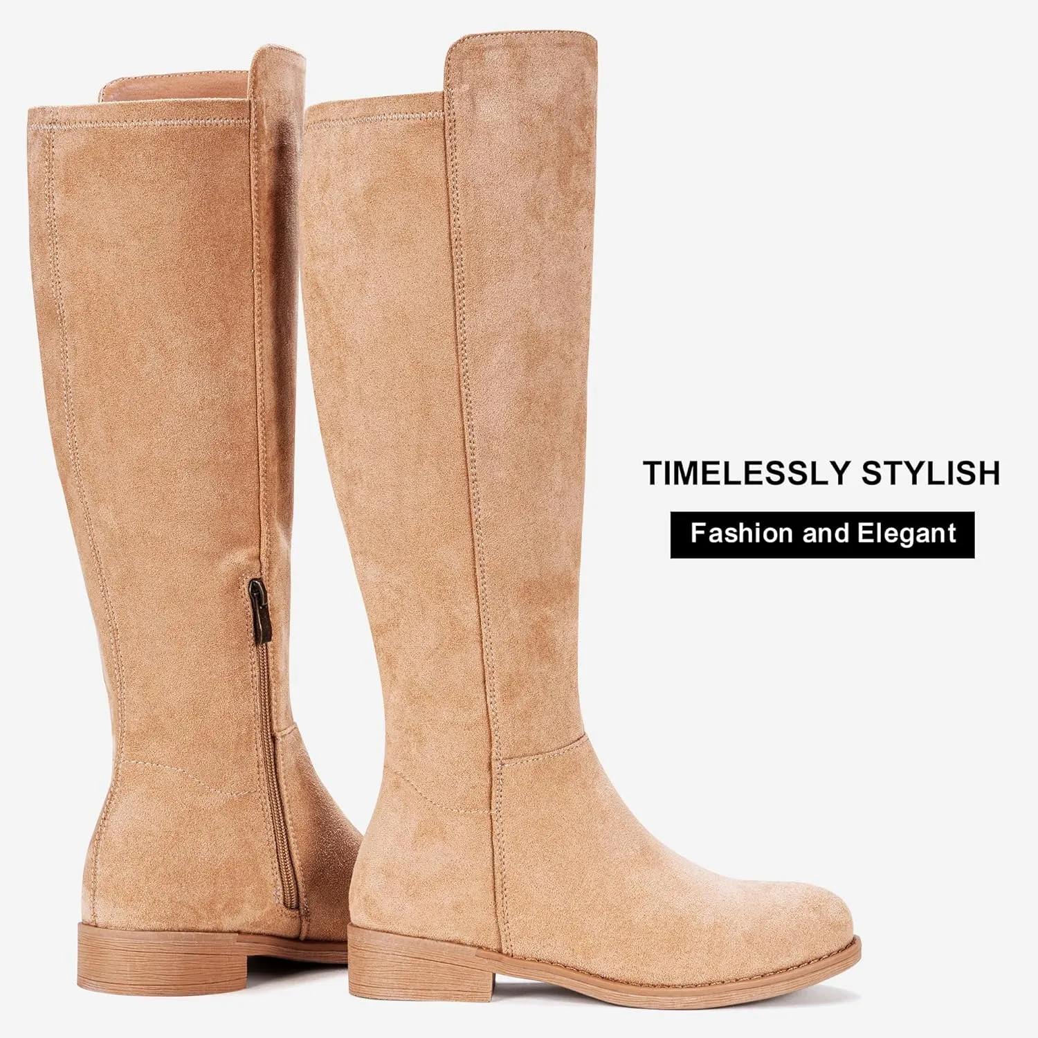 Vepose Women's 9662 Knee High Boots, Casual Tall Riding Boots Low Flat Heel, Wide Calf and Inner Zipper.