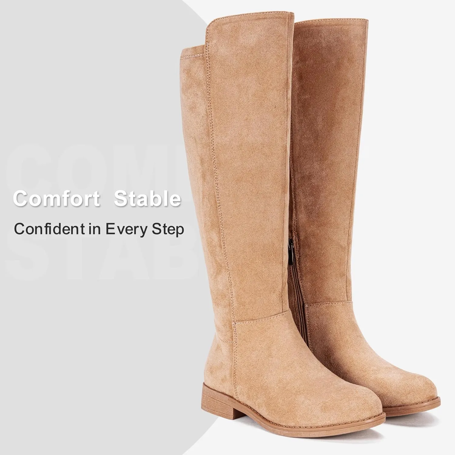 Vepose Women's 9662 Knee High Boots, Casual Tall Riding Boots Low Flat Heel, Wide Calf and Inner Zipper.