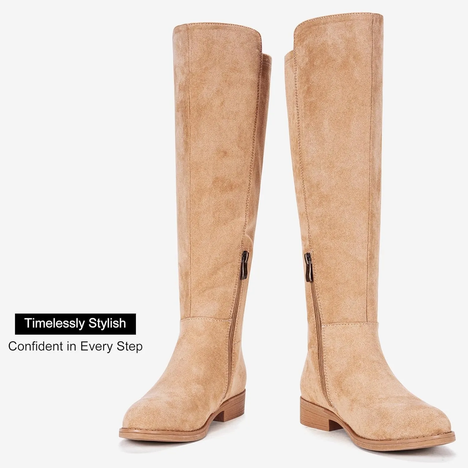 Vepose Women's 9662 Knee High Boots, Casual Tall Riding Boots Low Flat Heel, Wide Calf and Inner Zipper.