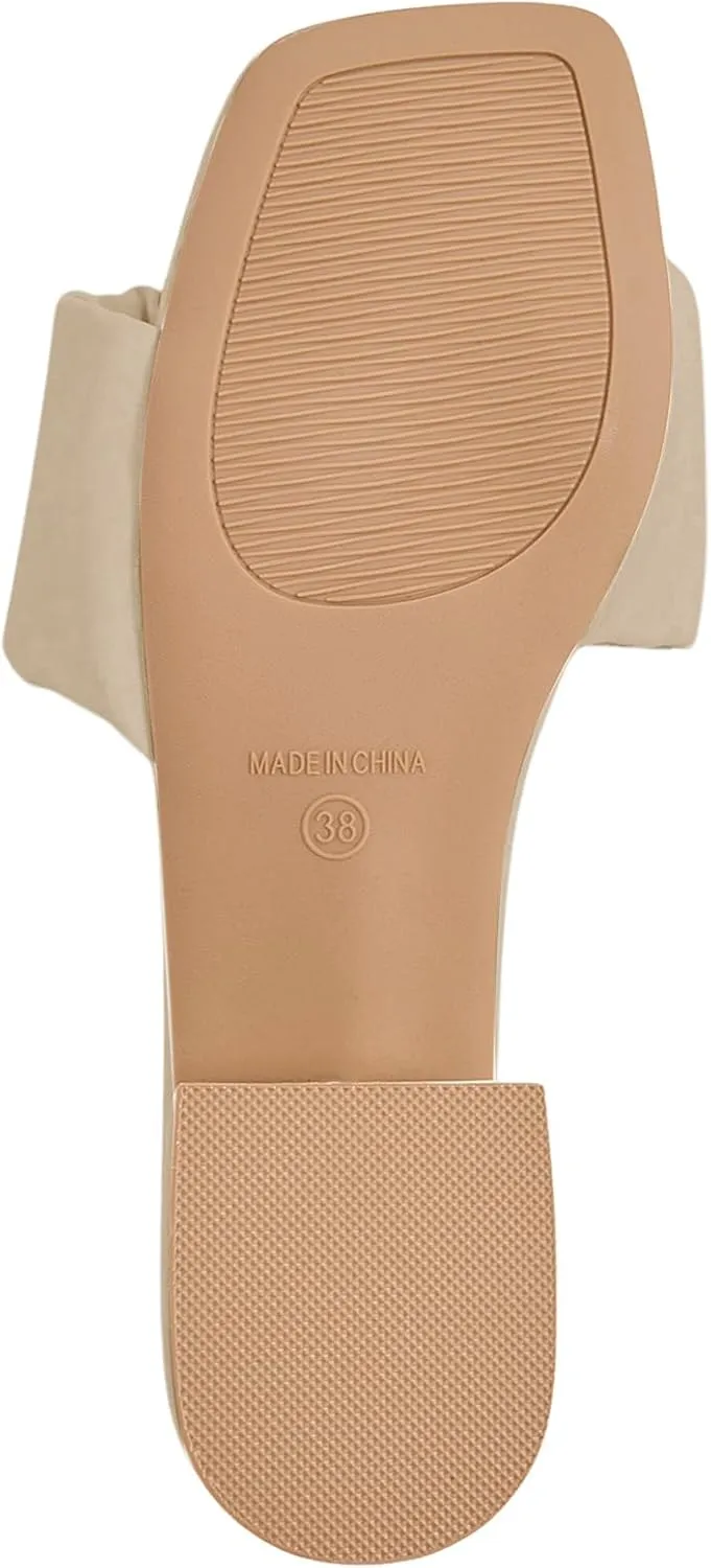 Verdusa Women's Ruched Chunky Heeled Sandals Square Open Toe Mules