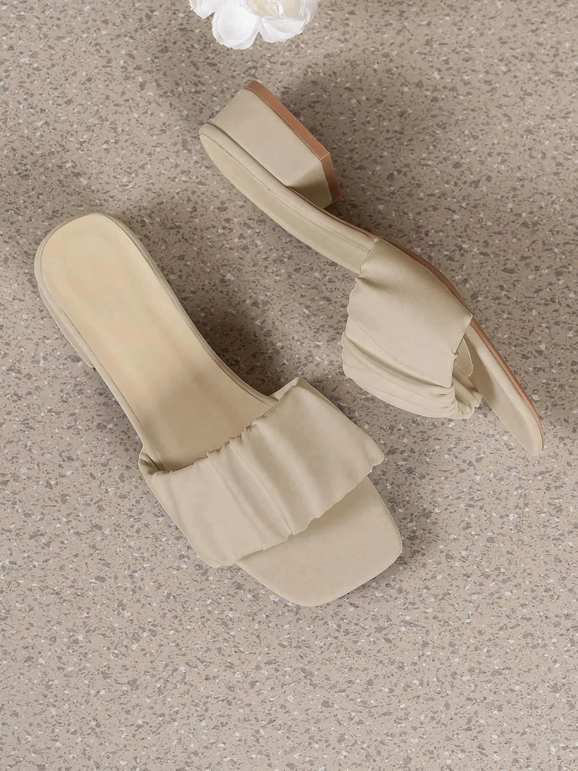 Verdusa Women's Ruched Chunky Heeled Sandals Square Open Toe Mules