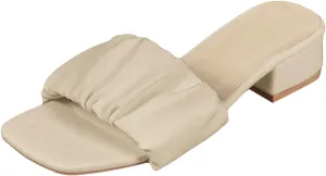 Verdusa Women's Ruched Chunky Heeled Sandals Square Open Toe Mules