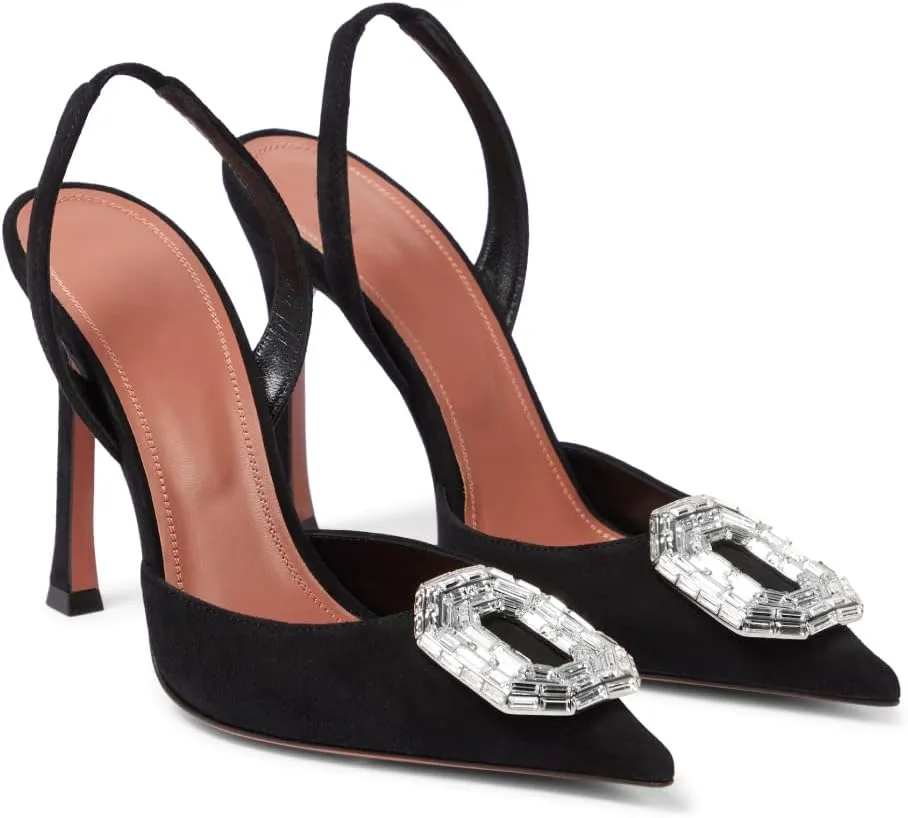 Vertundy Women's Rhinestone Slingback Pumps Pointed Toe Satin Crystal Stiletto High Heels Sandals Party Wedding Bride Pump Dress Shoes