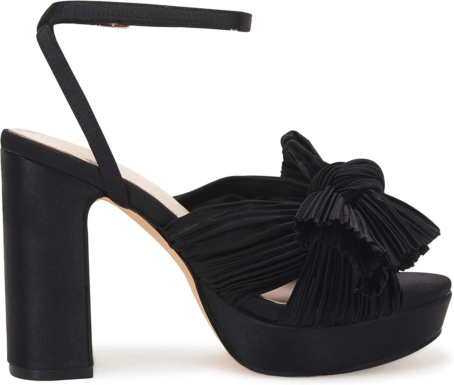 VETASTE Women's Pleated Bow Knot Platform Heeled Sandals Open Toe Chunky Block Heel Ankle Buckle Strap Bridal Wedding Dress Shoes