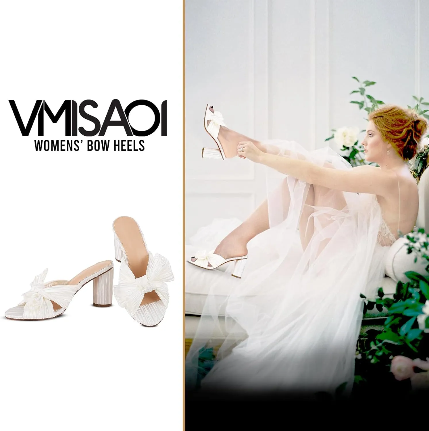 VIMISAOI Womens Bow Heels High Block Chunky Slide Sandals Open Toe Ankle Strap Wedding Dress Pumps Shoes