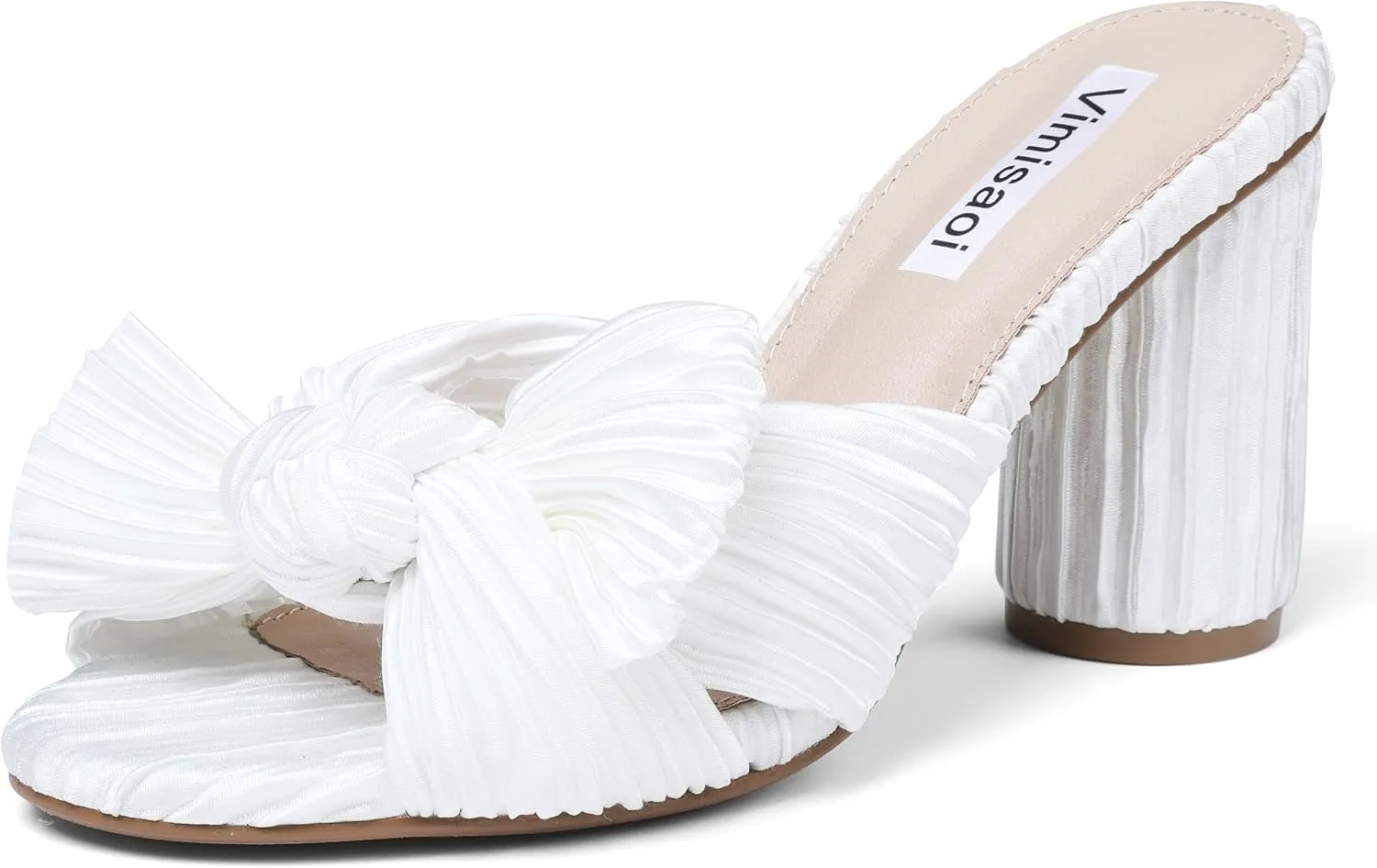 VIMISAOI Womens Bow Heels High Block Chunky Slide Sandals Open Toe Ankle Strap Wedding Dress Pumps Shoes