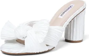 VIMISAOI Womens Bow Heels High Block Chunky Slide Sandals Open Toe Ankle Strap Wedding Dress Pumps Shoes