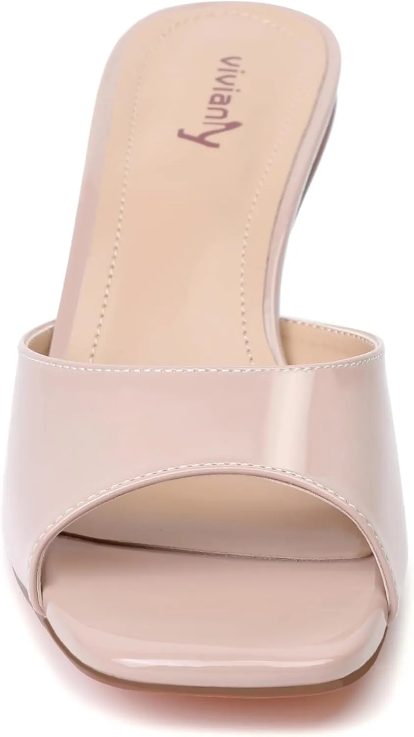 vivianly Womens Clear Heels Sandals Transparent Stiletto Heel Slippers Backless Peep Toe Slip on Heeled Mules
