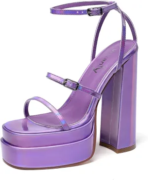 vivianly Womens Platform Ankle Strap Sandals Open Toe Chunky Block High Heels