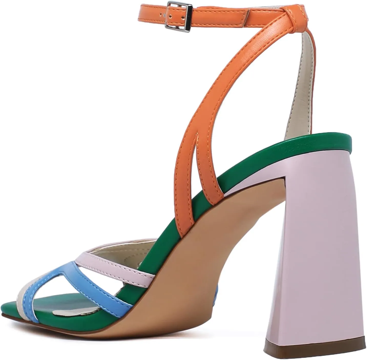 vivianly Womens Sandals Square Open Toe Chunky High Heel Strappy Ankle Strap Heels Sandals for Women Cute Party Work Shoes