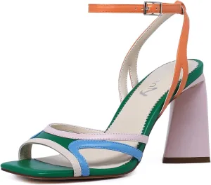 vivianly Womens Sandals Square Open Toe Chunky High Heel Strappy Ankle Strap Heels Sandals for Women Cute Party Work Shoes