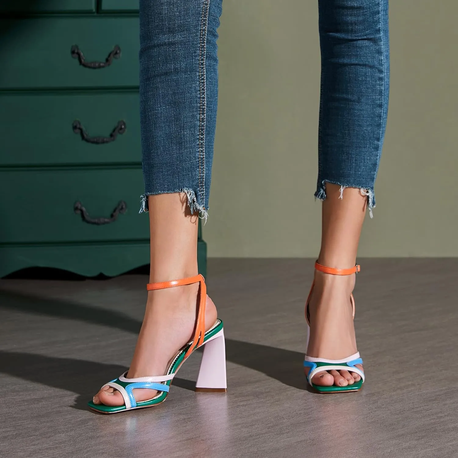 vivianly Womens Sandals Square Open Toe Chunky High Heel Strappy Ankle Strap Heels Sandals for Women Cute Party Work Shoes