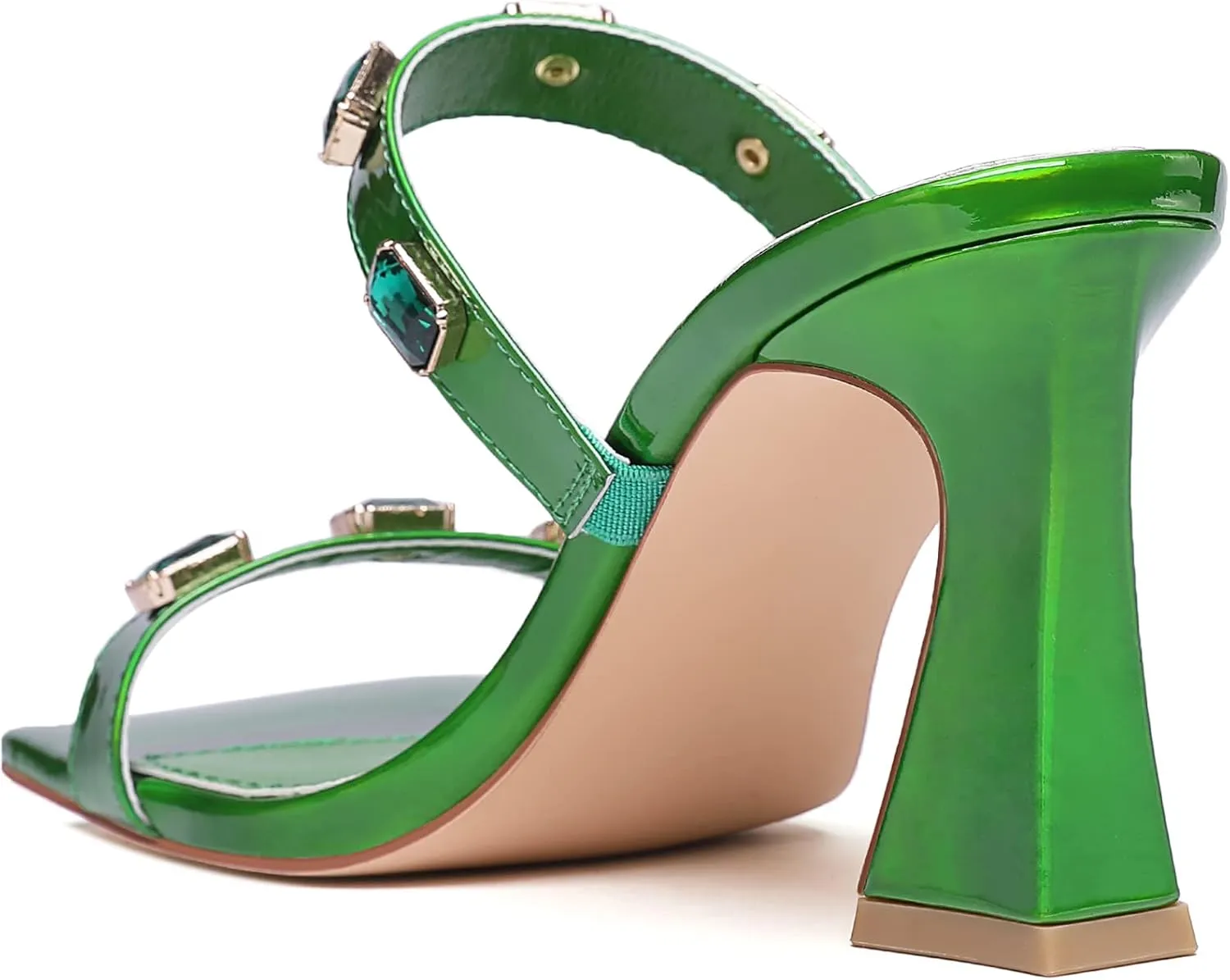 vivianly Women's Sandals Two Strap High Heels Slip On Rhinestone High Heeled Sandal Square Open Toe Heels Sexy for Party Wedding Shoes