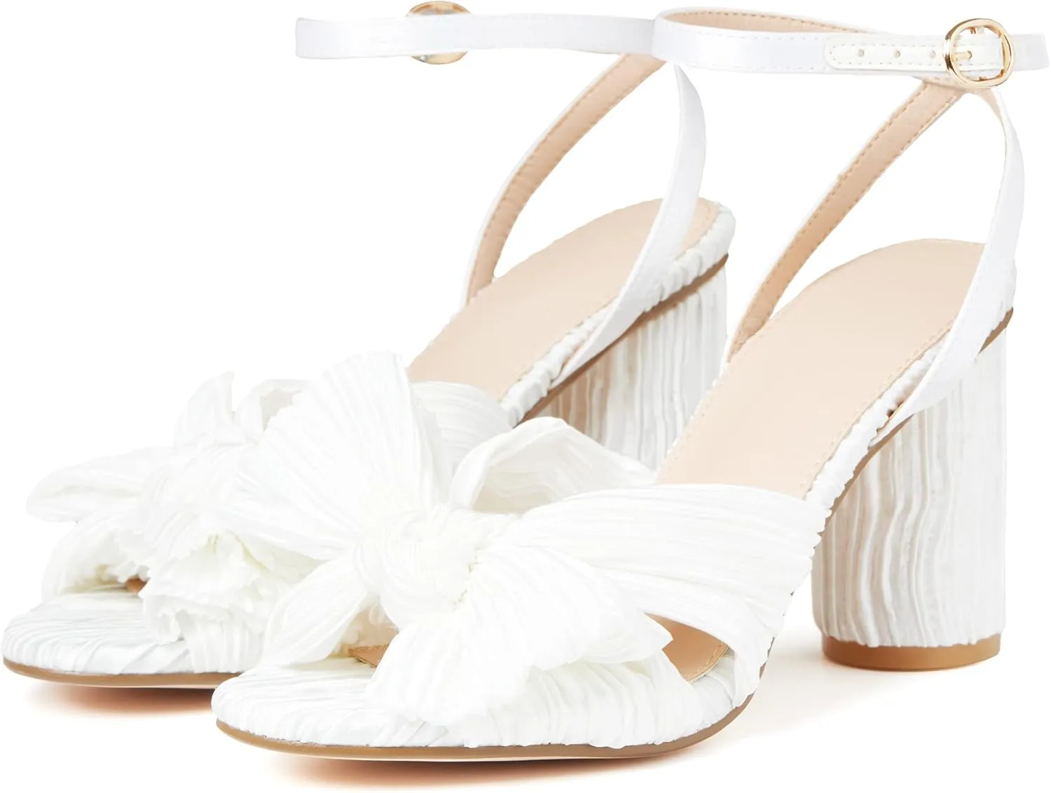 VOMIRA Bow Heels for Women Pleated Bowknot Heeled Sandals Summer Open Toe Ankle Buckle Strap Bridal Wedding Sandals