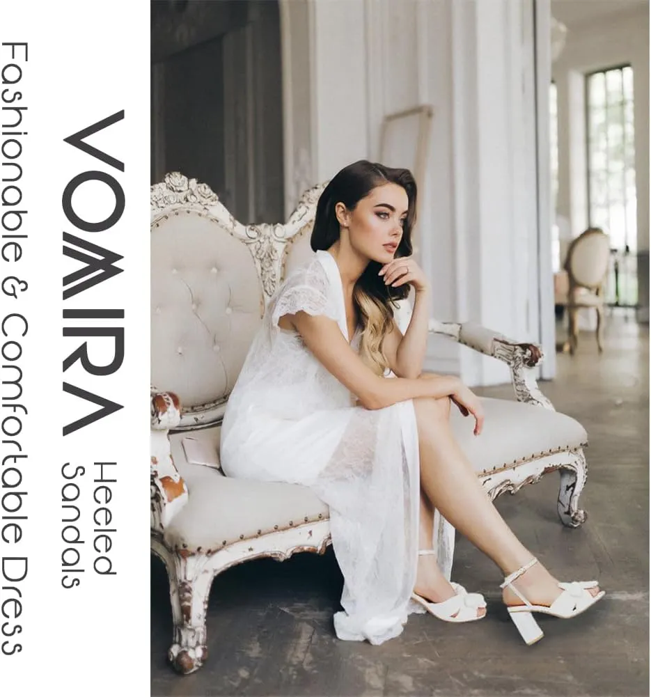 VOMIRA Bow Heels for Women Pleated Bowknot Heeled Sandals Summer Open Toe Ankle Buckle Strap Bridal Wedding Sandals