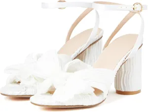 VOMIRA Bow Heels for Women Pleated Bowknot Heeled Sandals Summer Open Toe Ankle Buckle Strap Bridal Wedding Sandals