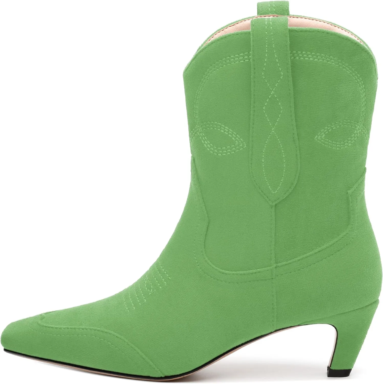 WAYDERNS Women's Cowboy Ankle Boots Western Low Kitten Heel Square Toe 2 Inch Short Booties Comfortable Casual Prom Party Pull on Fall Winter Shoes