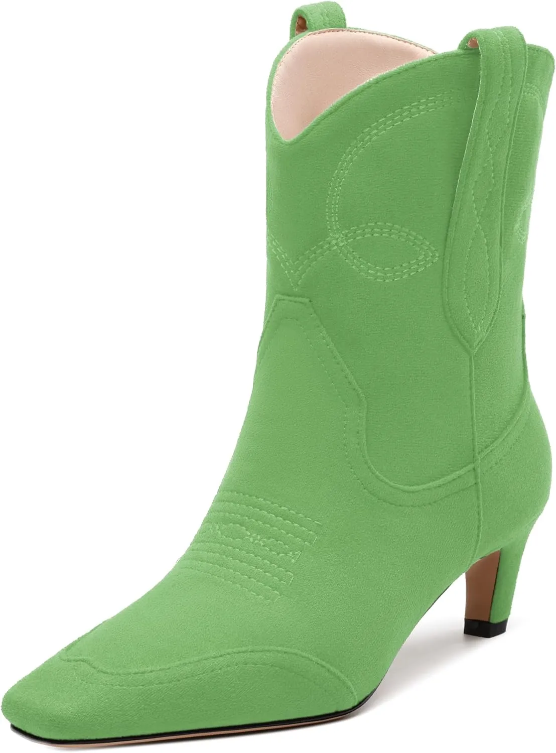 WAYDERNS Women's Cowboy Ankle Boots Western Low Kitten Heel Square Toe 2 Inch Short Booties Comfortable Casual Prom Party Pull on Fall Winter Shoes