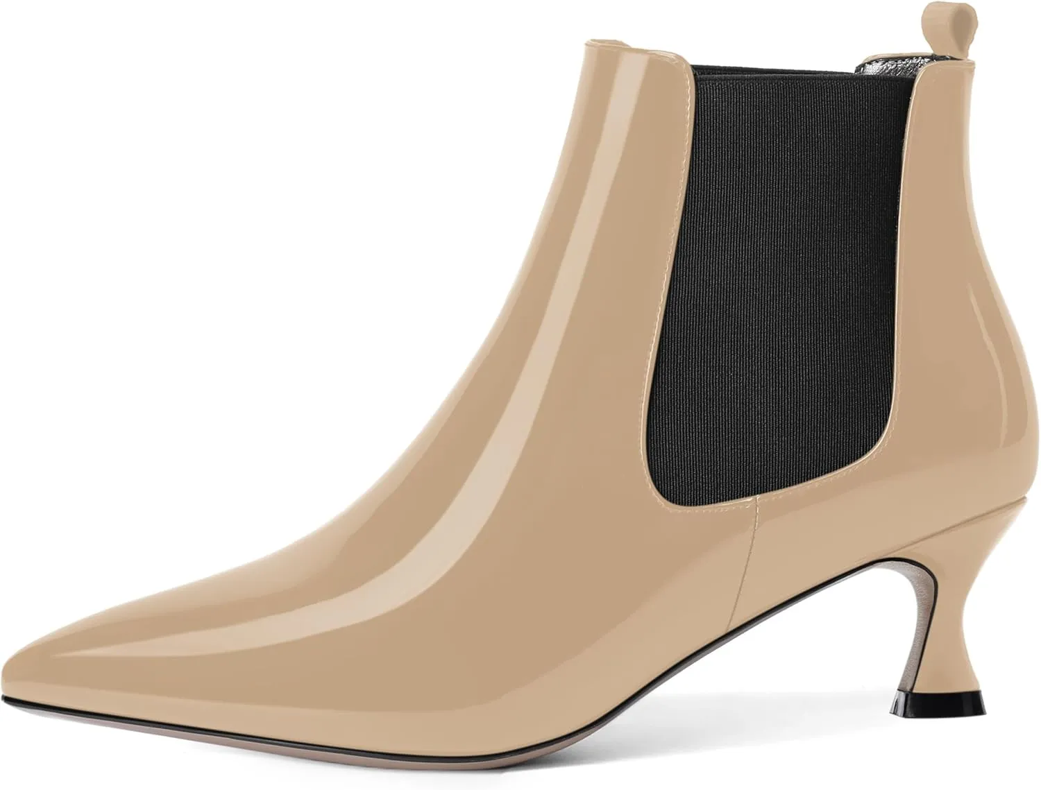 WAYDERNS Womens Pointed Toe Office Cute Bungee Patent Kitten Low Heel Ankle High Boots 2 Inch