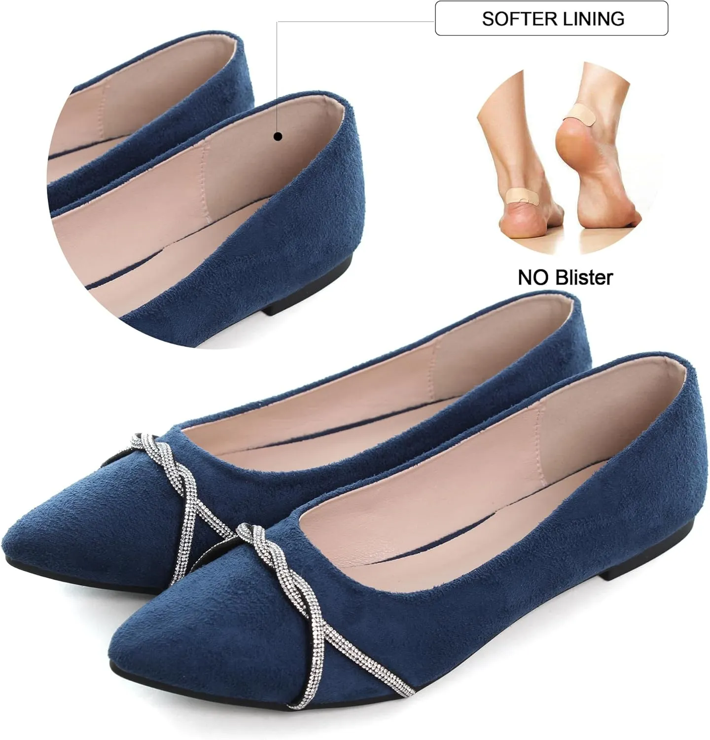 WENJIAZHIZHI Womens Ballet Flats Shoes Black Chains Slip-On Loafers Flat Dress Shoes for Women Dressy Comfortable Pointed Toe