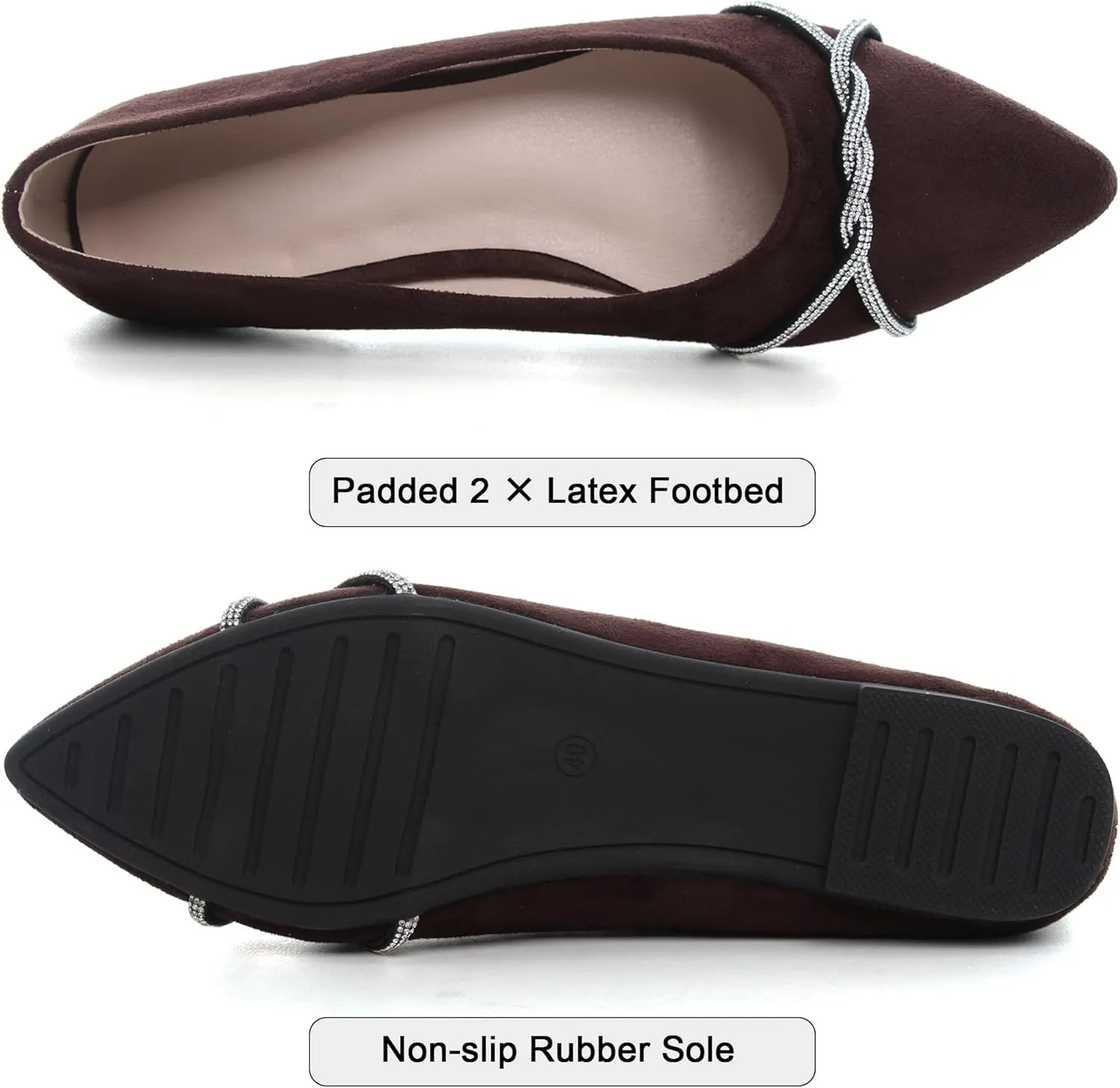 WENJIAZHIZHI Womens Ballet Flats Shoes Black Chains Slip-On Loafers Flat Dress Shoes for Women Dressy Comfortable Pointed Toe