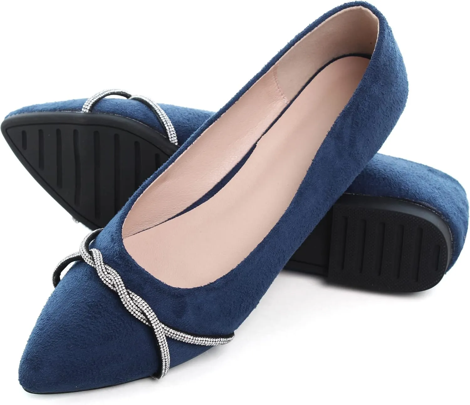 WENJIAZHIZHI Womens Ballet Flats Shoes Black Chains Slip-On Loafers Flat Dress Shoes for Women Dressy Comfortable Pointed Toe